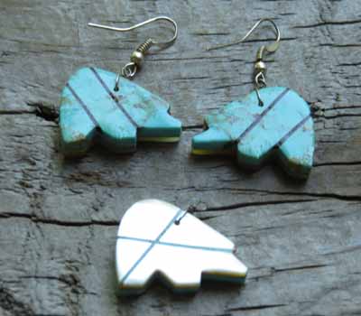 Jewelry Set Earrings and Pendant Turquoise & MOP Inlay